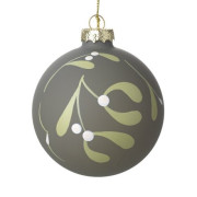 Elegant Mistletoe Christmas Bauble 8cm Hand-Painted Glass Ornament